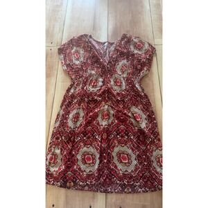 Xhilaration Womens XL‎ Red Geometric Medallion Empire Waist V-Neck Rayon Dress